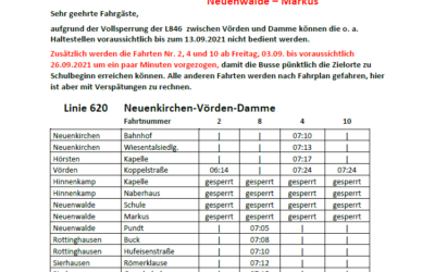 Linie 620 (Neuenkirchen – Vörden – Damme): Fahrplanänderungen